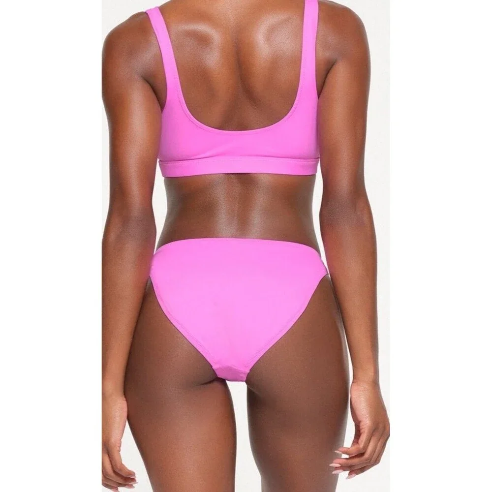 Skims Recycled Swim Women 4X Mid Coverage Bottom & Bandeau Top Bikini Set Pink